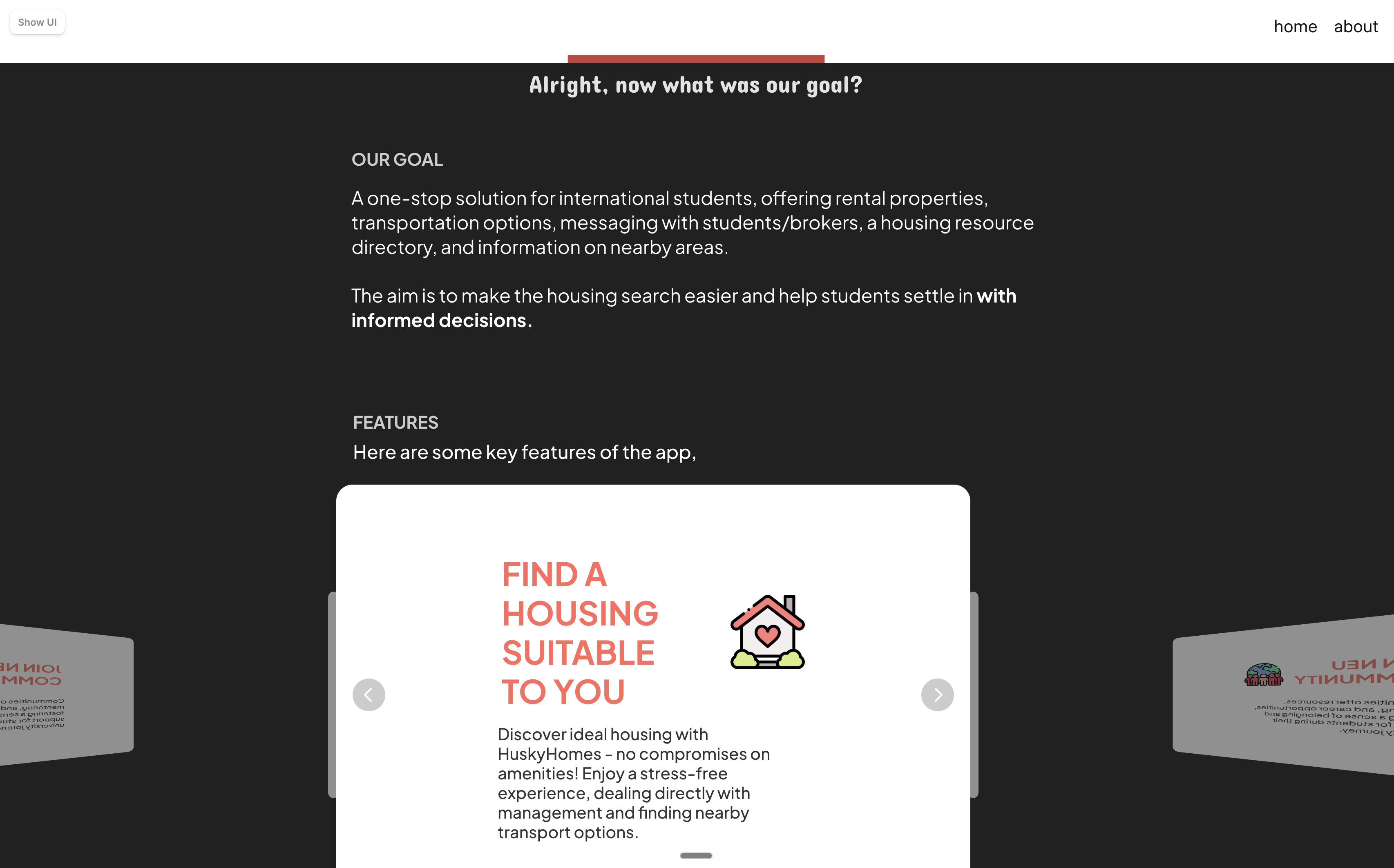 Goal and feature slide explaining the one-stop housing portal concept.